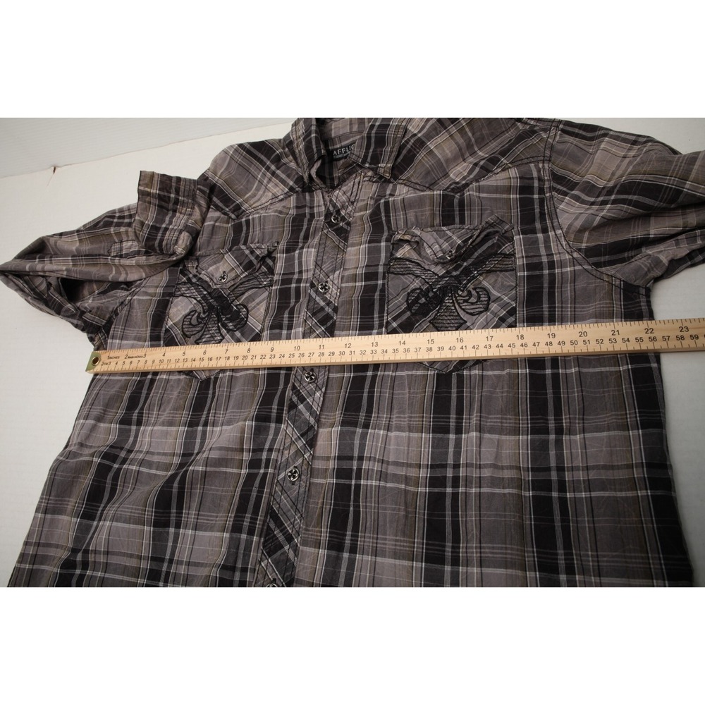 Affliction Shirt Mens Extra Large Gray Plaid Embroidered Skull Pockets * - Picture 8 of 12